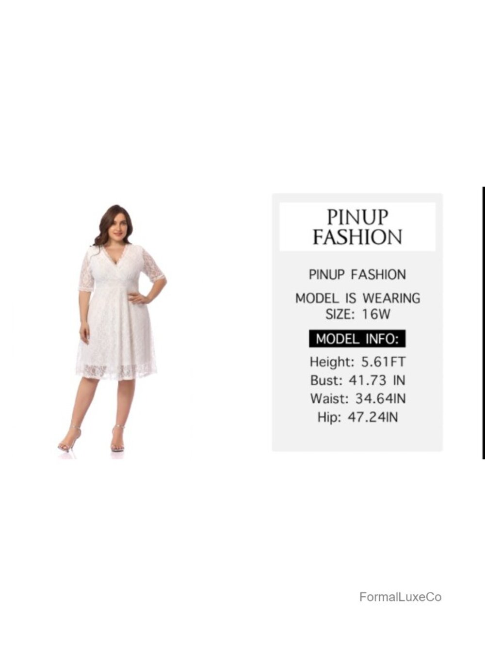 Plus Size Lace Midi Dress V-Neck 3/4 Sleeve Fit & Flare Cocktail Wedding Guest - Picture 6 of 6